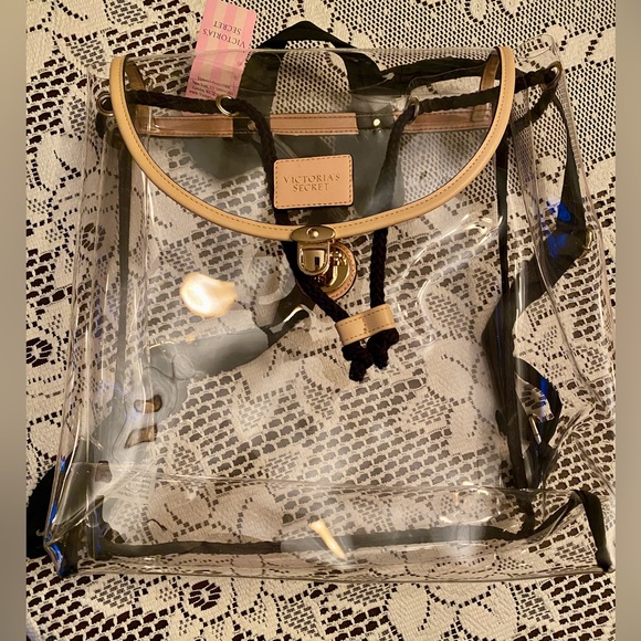 Victoria Secret Signature Clear 2 in 1  Backpack with Leopard Drawstring Bag - Picture 2 of 7